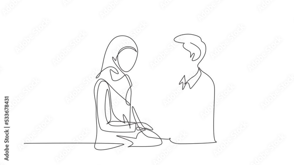 Animated self drawing of continuous line draw romantic Arabian male feeds his wife. Happy young couple dinner together at restaurant. Celebrate wedding anniversaries. Full length single line animation Animated self drawing of continuous line draw romantic Arabian male feeds his wife. Happy young couple dinner together at restaurant. Celebrate wedding anniversaries. Full length single line animation