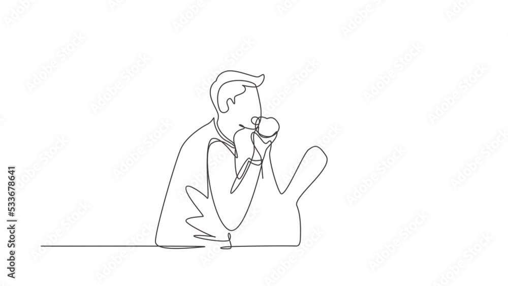 Self drawing animation of single one line draw young beautiful couple sharing apple. Celebrate wedding anniversaries and enjoy romantic lunch at restaurant. Continuous line draw. Full length animated Self drawing animation of single one line draw young beautiful couple sharing apple. Celebrate wedding anniversaries and enjoy romantic lunch at restaurant. Continuous line draw. Full length animated