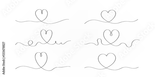 Set of hand drawn heart shape line style illustration
