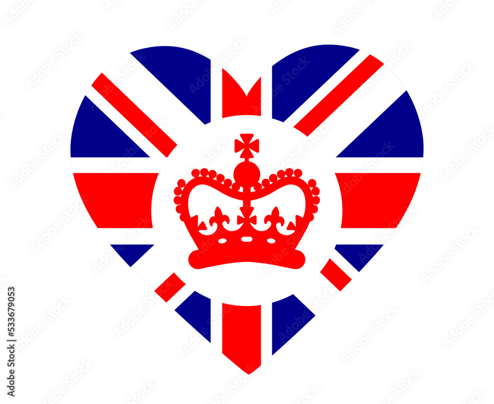 Fototapeta premium British United Kingdom Flag Heart With a Red Crown National Europe Emblem Icon Vector Illustration Abstract Design Element