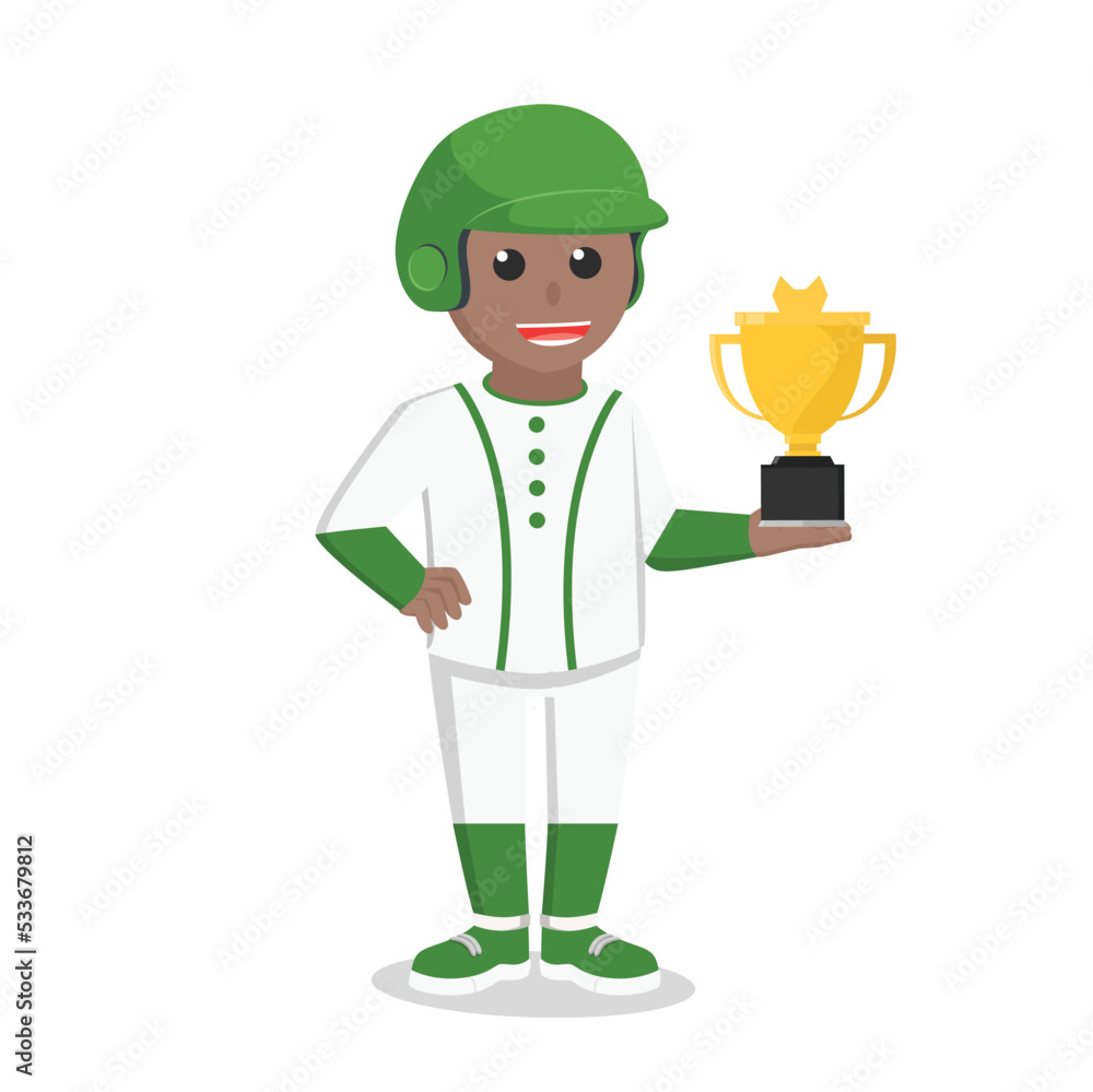 Baseball player african Got Trophy design character on white background