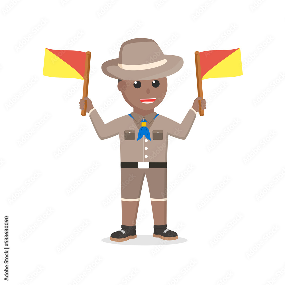 boy scout african doing semaphore design character on white background boy scout african doing semaphore design character on white background