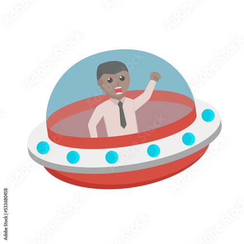 businessman african ride ufo design character on white background