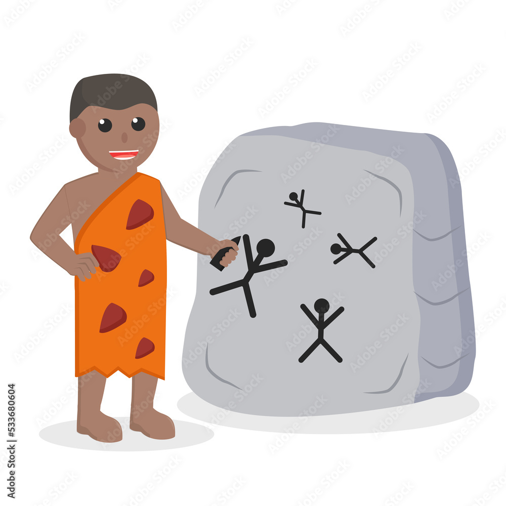 Cave Man african Write On Stone With Charcoal design character on white background Cave Man african Write On Stone With Charcoal design character on white background