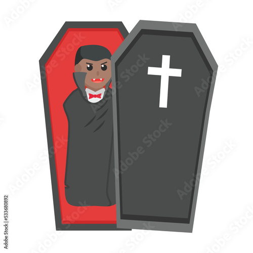 Dracula African Opened coffin design character on white background