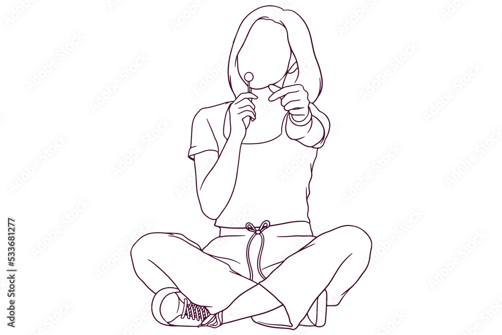 young girl showing love gesture hand drawn style vector illustration young girl showing love gesture hand drawn style vector illustration