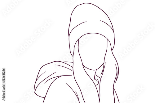young girl with hoodie hand drawn style vector illustration