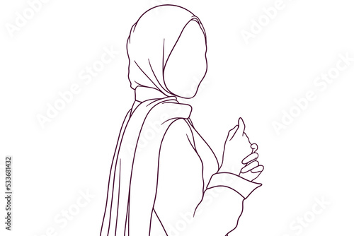 beautiful girl in hijab hand drawn style vector illustration