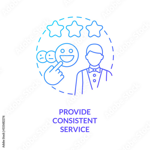 Provide consistent service blue gradient concept icon. Customer service in food industry abstract idea thin line illustration. Professional waiter. Isolated outline drawing. Myriad Pro-Bold font used