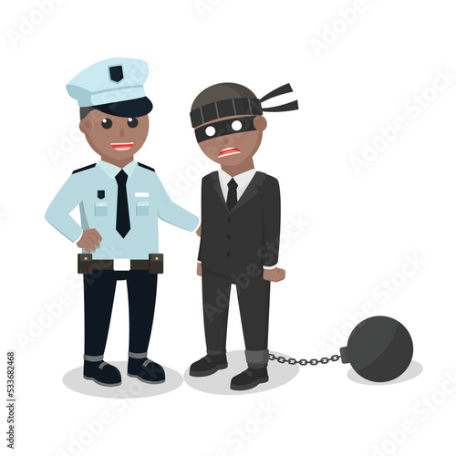 Police african Caught Thief design character on white background