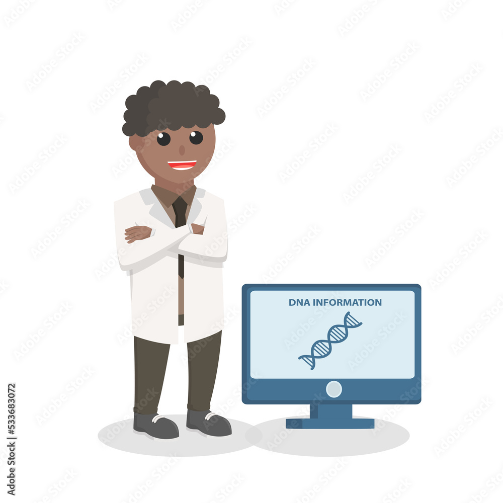 scientists african test dna information design character on white background scientists african test dna information design character on white background