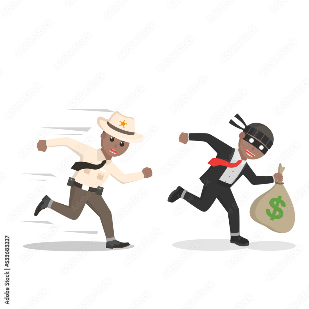 sheriff african Catch the thief design character on white background