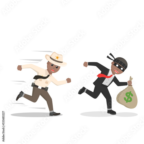 sheriff african Catch the thief design character on white background