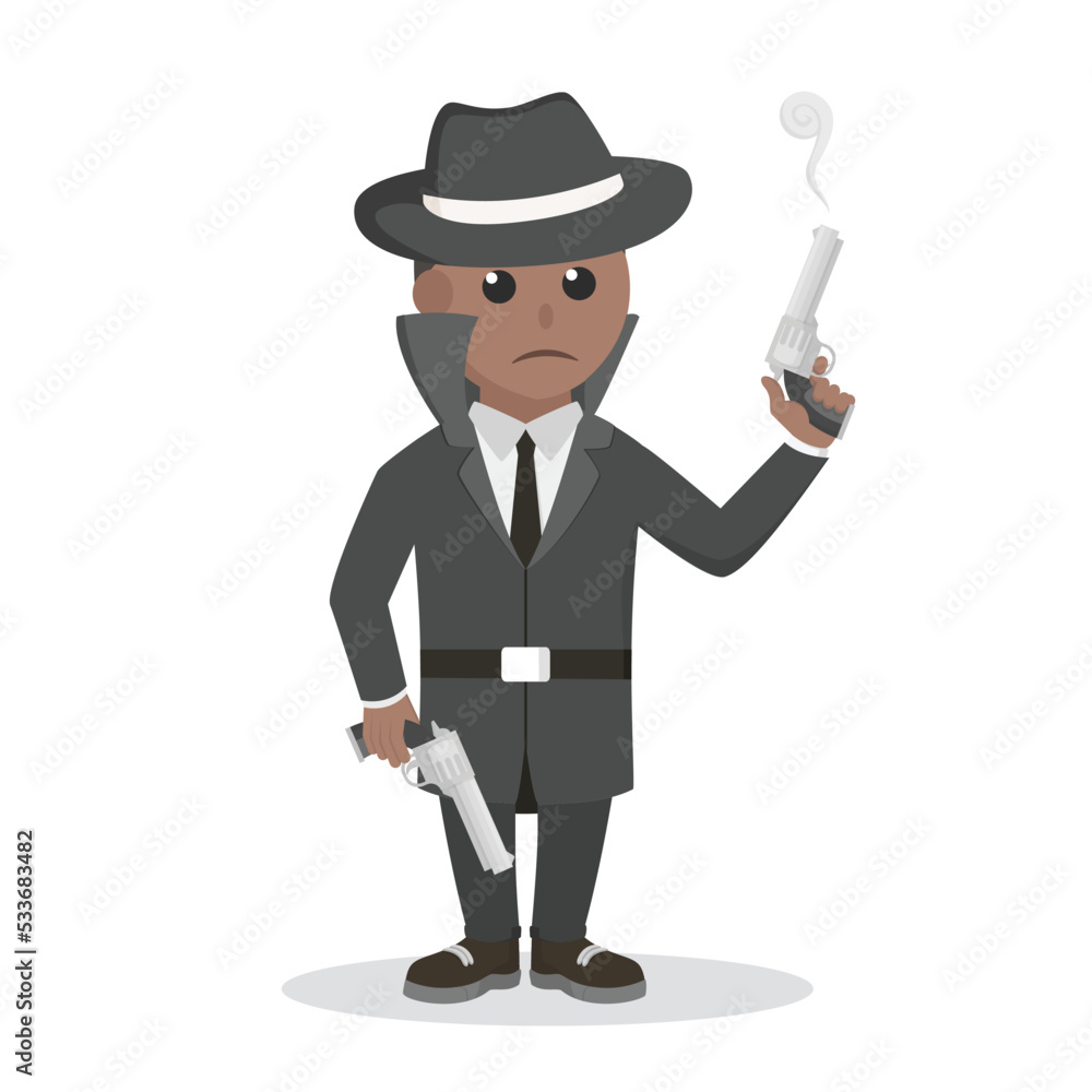 spy african holding double gun design character on white background