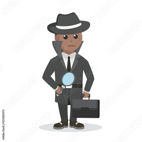 Spy african Hold Briefcase And Magnifying design character on white background