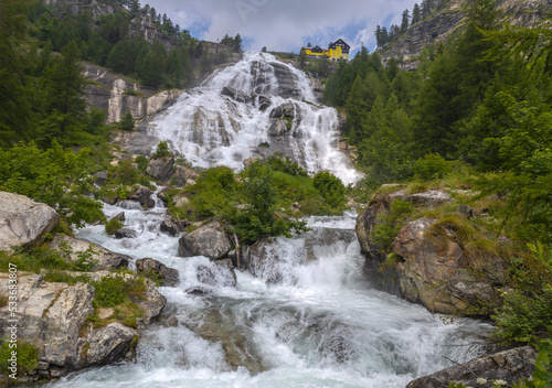 View of Toce Waterfall in Formazza Valley  province of Verbano-Cusio-Ossola  Italy. With a jump of 143 meters it is the second highest waterfall in Europe