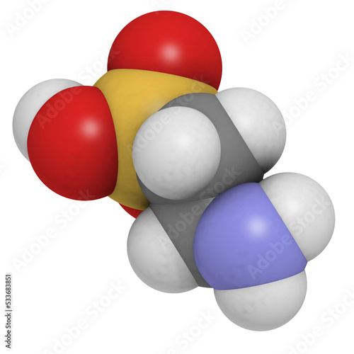 Taurine molecule. Common ingredient of energy drinks. photo