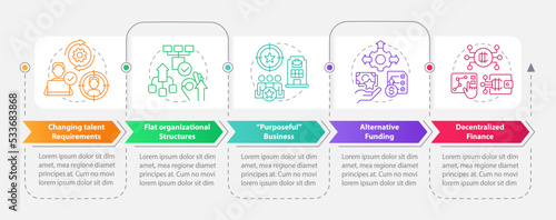 Punditized business trends rectangle infographic template. Data visualization with 5 steps. Editable timeline info chart. Workflow layout with line icons. Myriad Pro-Bold, Regular fonts used