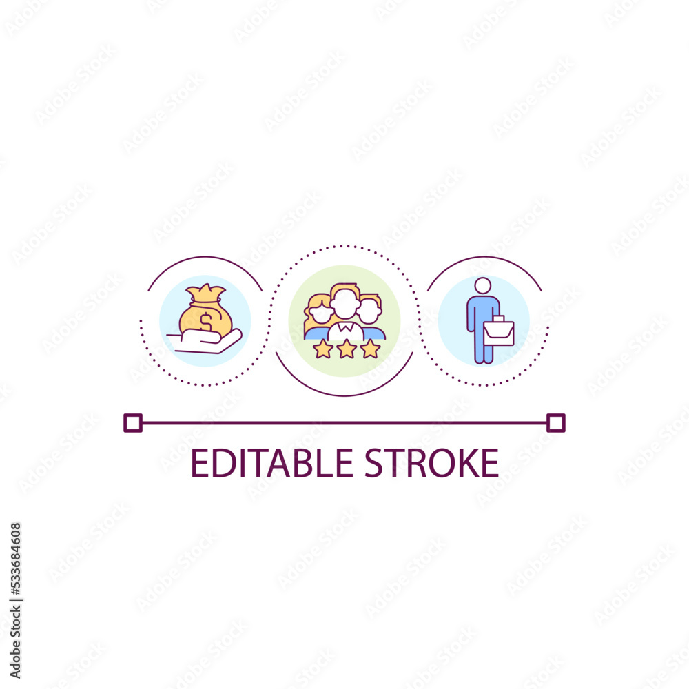Employee engagement loop concept icon. Benefits of employer branding. Employee retention abstract idea thin line illustration. Isolated outline drawing. Editable stroke. Arial font used Employee engagement loop concept icon. Benefits of employer branding. Employee retention abstract idea thin line illustration. Isolated outline drawing. Editable stroke. Arial font used