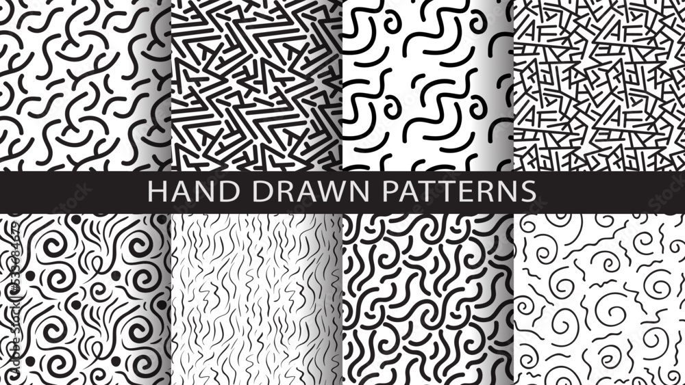 A set of abstract patterns.Hand drawn vector illustration.