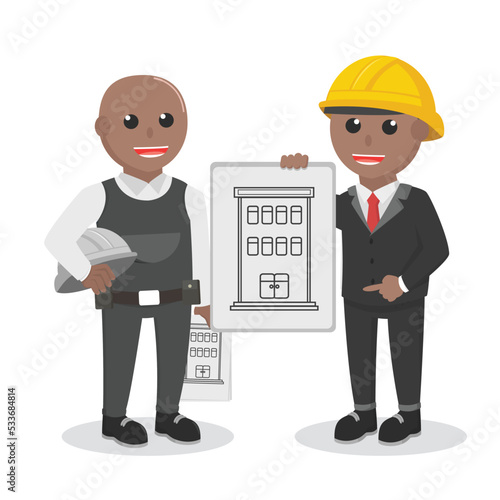 construction worker african Talk With Architect design character on white background