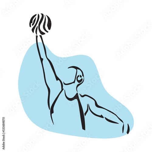 Water polo player. Hand drawn icon on blue background
