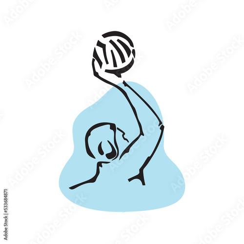 Water polo player. Hand drawn icon on blue background