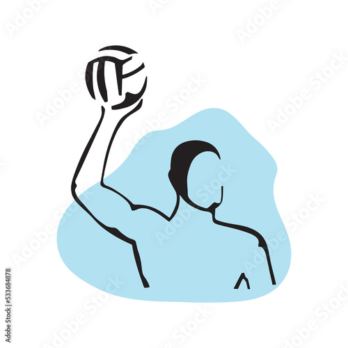 Water polo player. Hand drawn icon on blue background