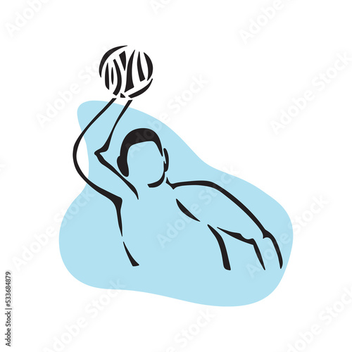 Water polo player. Hand drawn icon on blue background