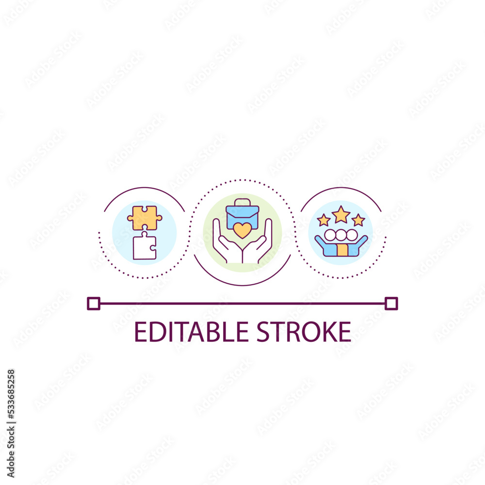 Warm company culture loop concept icon. Equality and diverse workplace. Supportive work environment abstract idea thin line illustration. Isolated outline drawing. Editable stroke. Arial font used