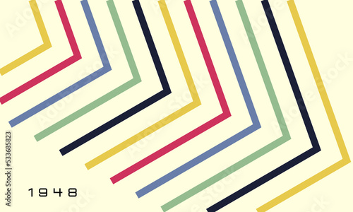 Abstract colorful 40s background vector. Vintage retro style wallpaper with lines, rainbow stripes, geometric shapes. 1940s color illustration design suitable for poster, banner, decorative, wall art