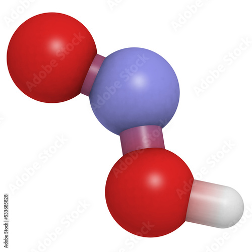 Nitrous acid (HNO2) molecule, chemical structure. photo