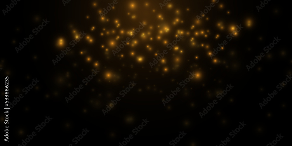 Abstract falling golden lights. Magic gold dust and highlights. Festive Christmas background. Golden Rain. Vector illustration