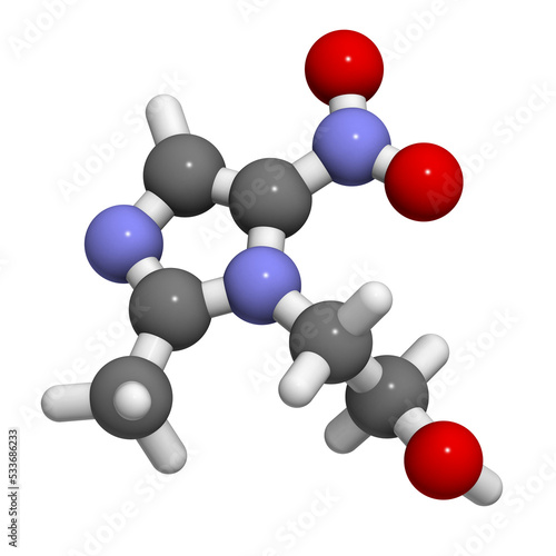Metronidazole antibiotic drug (nitroimidazole class), chemical structure. photo