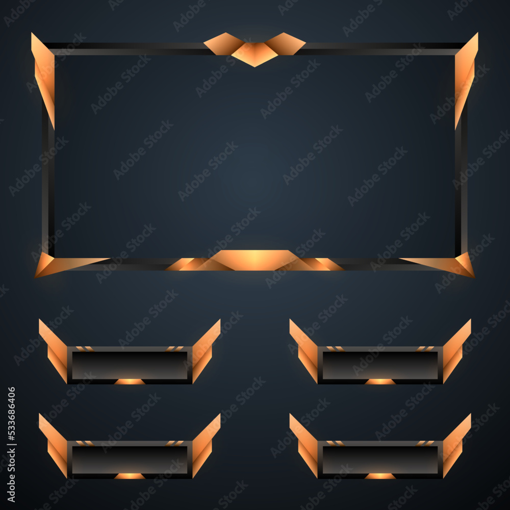 Gaming interface golden streaming overlay border frame and alert ...