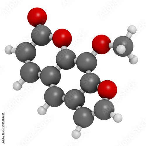 methoxsalen (psoralen) skin disease drug, chemical structure. photo