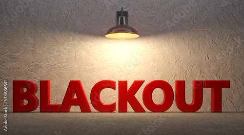 lighting light bulb in front of text blackout - 3D Illustration