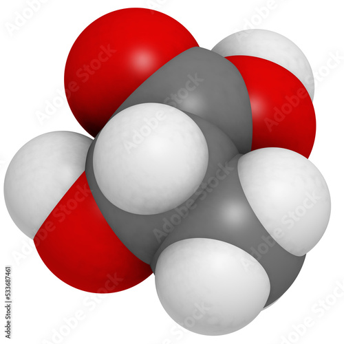 Lactic acid (milk acid, L-lactic acid) molecule, chemical structure. photo