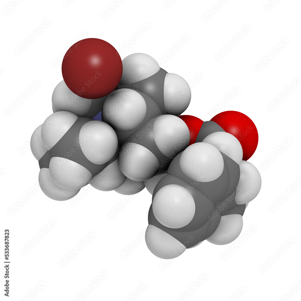 Ipratropium bromide asthma and COPD drug, chemical structure. Ipratropium bromide asthma and COPD drug, chemical structure.