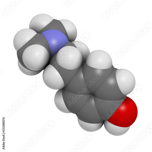 Hordenine (dimethyltyramine) stimulant molecule, chemical structure. photo