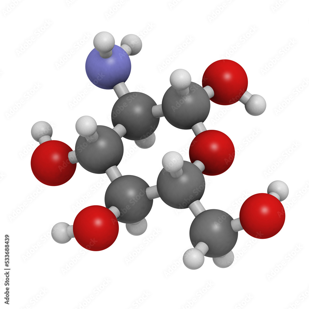 Glucosamine food supplement molecule. Glucosamine food supplement molecule.