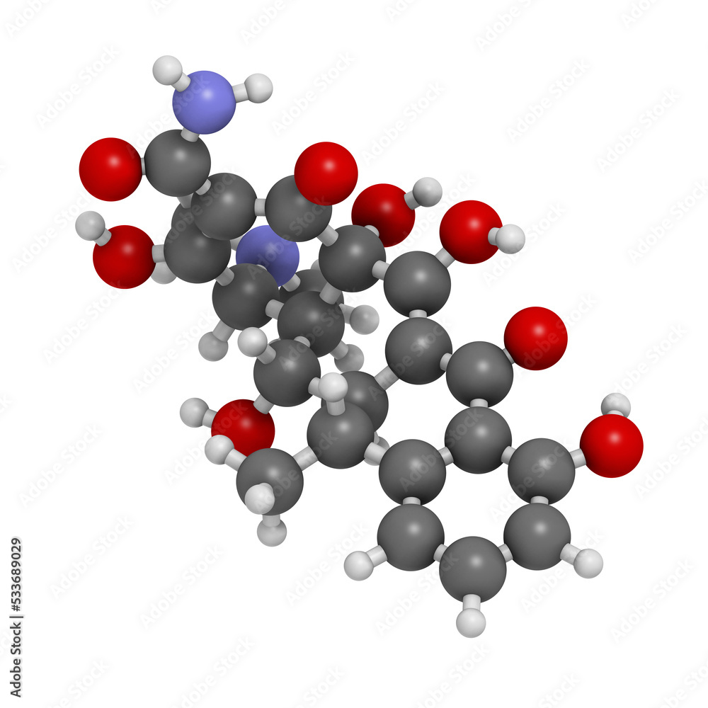 Doxycycline antibiotic drug (tetracycline class), chemical structure.