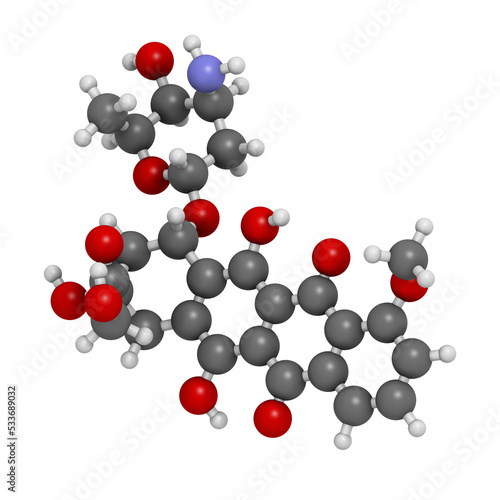 Doxorubicin cancer chemotherapy drug, chemical structure. photo