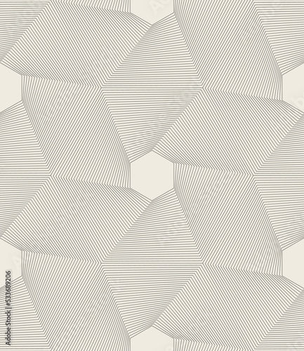 Seamless pattern with spiral curls. Vector repeating texture. Stylish background with linear twisted elements which form hexagons.