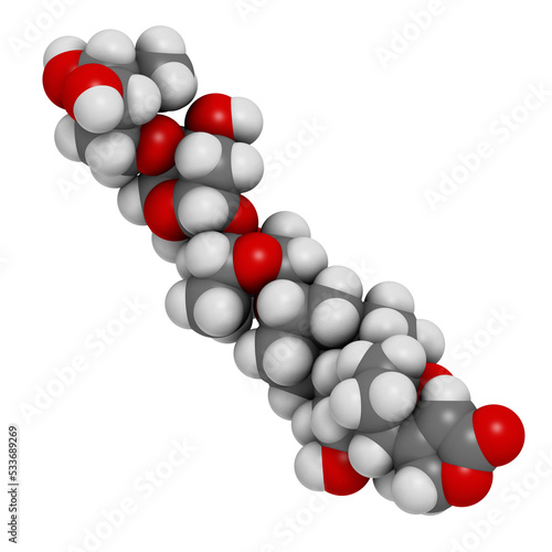 digoxin heart failure drug, chemical structure. Extracted from foxglove plant (digitalis lanata) photo
