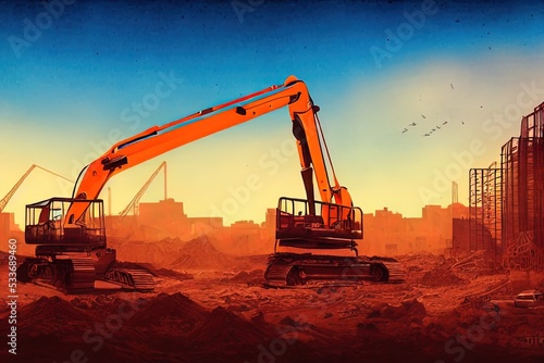 Excavator at sunset