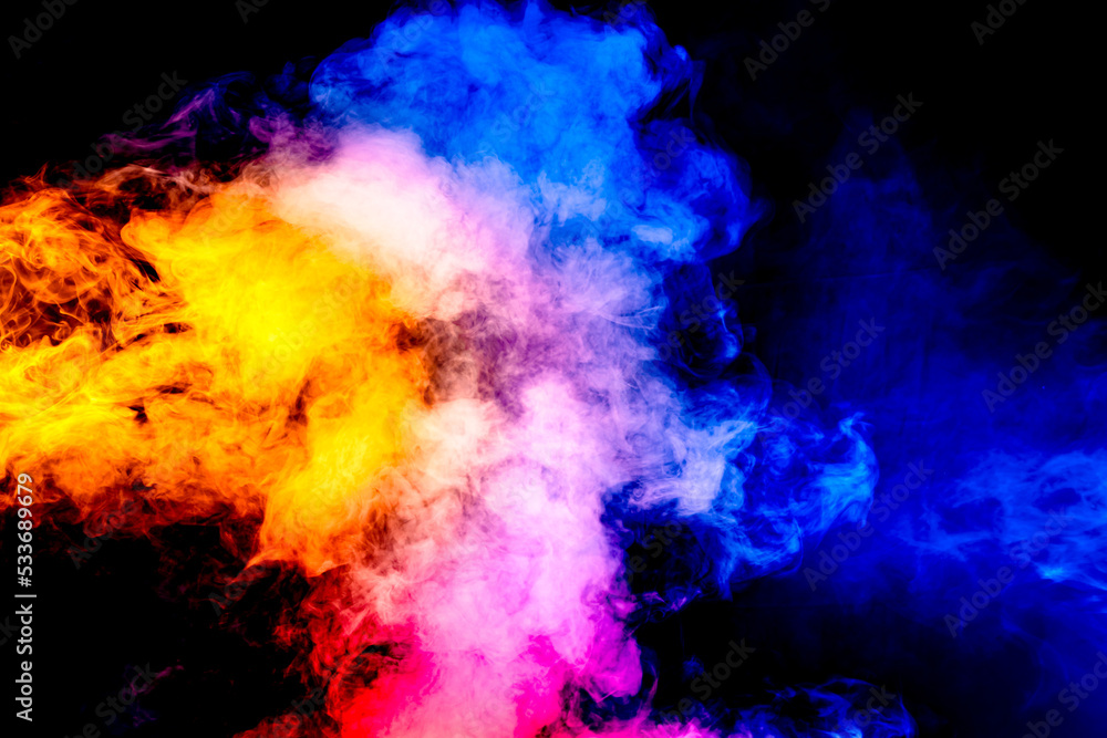 Fire Explosion with Colorful Smoke Cloud 