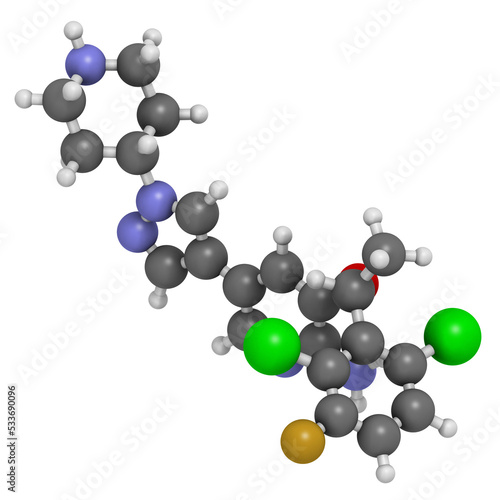 Crizotinib anti-cancer drug molecule. Inhibitor of ALK and ROS1 proteins.