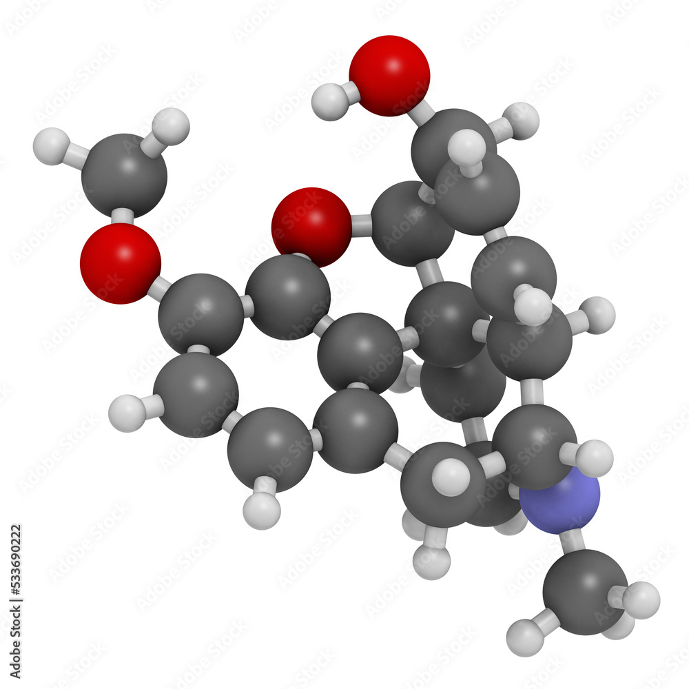 Codeine pain and cough relief drug, chemical structure. Codeine pain and cough relief drug, chemical structure.