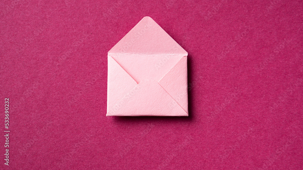 Blank white card with pink paper envelope template mockup